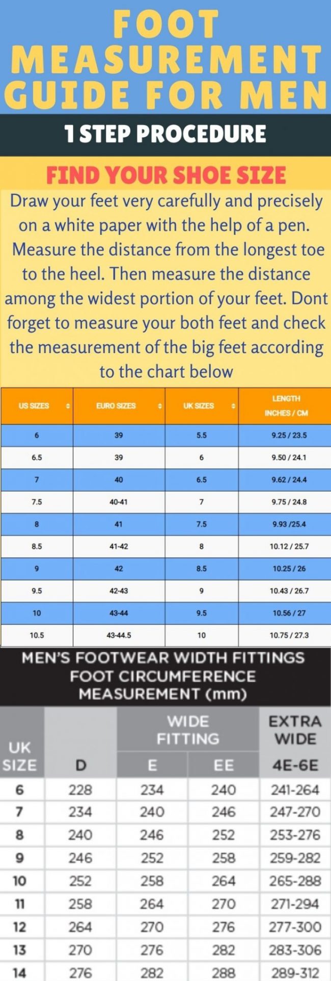 Wide Foot Measurement Guide for men